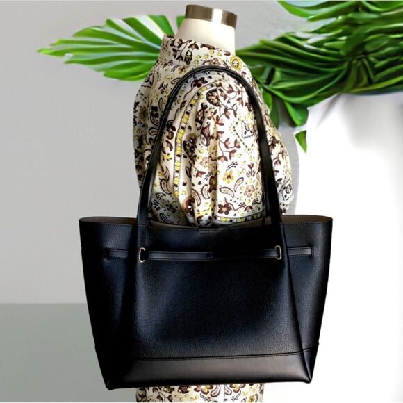 MICHAEL KORS BLACKREED LARGE BELTED TOTE LEATHER TRAVEL OFFICE VACATION SCHOOL - Picture 3 of 5